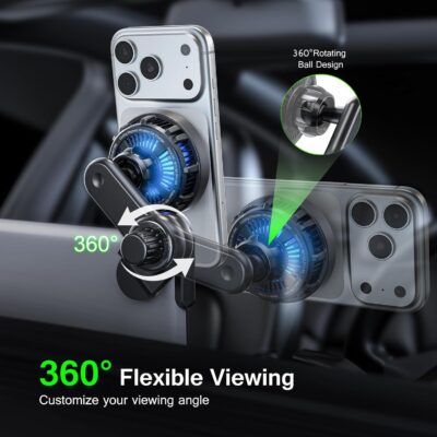 Esoulk [2026 Upgraded] Qi2 25W Fast Wireless Car Charger for Tesla Model 3/Y, Magnetic Phone Mount with Active Cooling Fan, Dashboard Screen Mount for iPhone & Android - Image 3