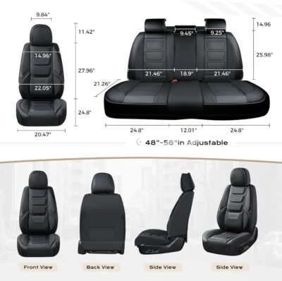 Coverado Car Seat Covers Full Set, Seat Covers for Cars, Front Seat Covers and Back Seat Cover Waterproof Leather Automotive Seat Cover, Universal Car Interior Protectors Cushion for Most Cars Black - Image 5