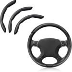 Pincuttee Carbon Fiber Steering Wheel Cover - 3PC Universal Non Slip Steering Wheel Protector, Matte Black