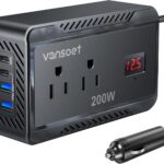 200W Car Power Inverter DC 12V to 110V AC Converter with [PD 30W & 15W] Fast Charging USB C/3.0A Dual USB Charging Ports, Car Outlet Adapter for Phone, Laptop on Road Trip (Black)