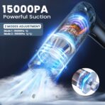 Cordless Car Vacuum Cleaner - Portable Handheld Vacuum with 90° Adjustable Handle,120W / 15000Pa Rechargeable Mini Dust Buster for Cars,Carpets and Pet Hair - Image 4