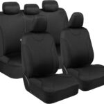 BDK Black Car Seat Covers Full Set - Universal Fit Matching Set Seat Covers for Trucks & Car Seat Protector for SUV - Front Seats, Rear Back Bench, & Headrest Seat Covers for Cars Interior Covers