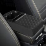 Car Center Console Armrest Pillow, 13.19"×7.87" Leather Car Arm Rest Cover, Memory Foam Auto Armrest Cushion with Cup Holder Phone Slot, Universal Vehicle Middle Console Cushion Pad (Black)