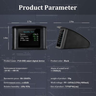 P10 obd2 Gauge Display Car Speedometer OBD2 Heads up Display for Cars with RPM, Water Temperature, Voltage, Fuel Consumption, Smart OBD2 Diagnostic Tool, Speed Alert - Image 5