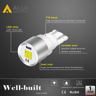 Alla Lighting 4x T10 194 168 LED Bulbs W5W 2825 175 158 CAN-Bus, 6000K White License, Parking, Map, Dome, Door, Trunk Lights - Image 6