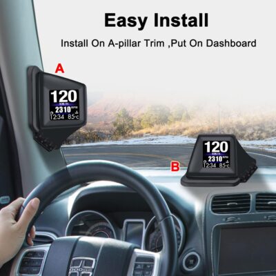 Geloo Car HUD Head Up Display, OBD2 HUD Display with OBDII GPS Dual System OBD2 Speedometer Gauge 8 Modes Multifunction Gauge Dashboard Display Smart Gauge can Installed Dashboard or A-Pillar Trim - Image 6