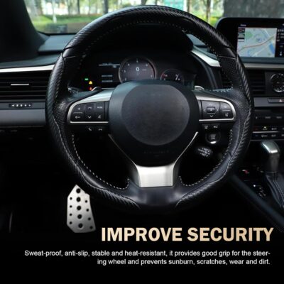 3PCS Steering Wheel Cover, Carbon Fiber Anti-Skid Steering Wheel protection, Car Steering Wheel Cover for Men/Women, Segmented & Wavy Design, Universal Car Interior Accessories (Black) - Image 7