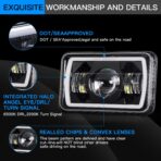 LEDUR 4x6 LED Headlights DOT Approved 4PCS Angel Eye Halo Turn Signal DRL Hi/Lo Sealed Beam Rectangle Headlight Replace H4651 H4652 H4656 H4666 H6545 for Kenworth T800 W900 Peterbilt 378 379 Truck Van - Image 8