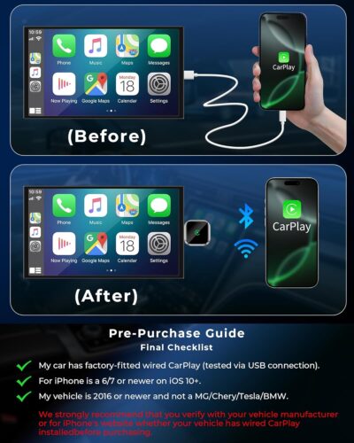 Wireless CarPlay Adapter for Apple iPhone - Upgrade Wired CarPlay to Wireless Device, Mini T-Shaped for Car USB Plug and Play Auto Reconnect, for GPS Navigation Audio Satellite Radio Equipment - Image 7