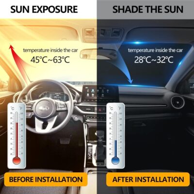 Windshield Sun Shade, car Front Windshield Sunshade with Mirror V-Cut, Foldable Front Car Sun Shield, Automotive Interior Sun Protection Fits Passenger Car, Sedans, SUV (Dazzling Laser) - Image 4