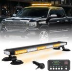 XRIDONSEN 28.4" 80 LED Roof Top Strobe Light Bar Amber White Emergency Warning Hazard Safety Double Side Traffic Advisor Lights w/Controller Magnetic Base for Plow Trucks Construction Vehicles Wrecker