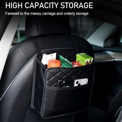 LXUNYI Car Seat Organizer,2 Pack Waterproof Pu Leather Backseat Car Organizer and Storage Bag Foldable Universal Hanging Car Seat Back Organizers for Kids & Adults Car Travel Accessories（Black） - Image 3