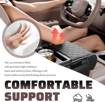 2026 New 5 in1 Car Armrest Storage Box,Multifunctional Leather Car Armrest Box Pad with Cup Holder & Phone Holder & Storage Bag,Comfortable Center Console Cover for Elbow Support - Image 4
