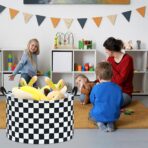 Checkered Storage Basket Extra Large 80L Kids Hamper Baby Laundry Basket Waterproof Toys Car Organizer Collapsible Canvas for Home/Dorm/Pet/Office/Closet/Shelf/Gift Baskets - Image 3
