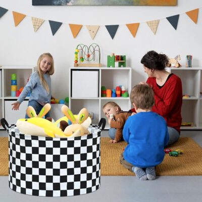 Checkered Storage Basket Extra Large 80L Kids Hamper Baby Laundry Basket Waterproof Toys Car Organizer Collapsible Canvas for Home/Dorm/Pet/Office/Closet/Shelf/Gift Baskets - Image 3