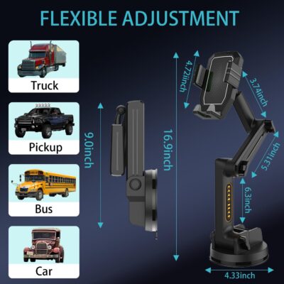 Topsolar Phone Mount for Truck Phone Holder for Truck - Heavy Duty Super Suction Cup, Mobile Device Holder Dashboard Window 16.9 inch Long Arm & Stable, iPhone & Samsung Compatible, Semi Trucker - Image 2