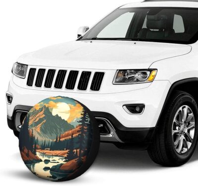 River Mountains at Night Spare Tire Cover Weatherproof Universal Wheel Protectors Camper Tire Covers for Rv Trailer SUV, Truck Travel Trailer Accessories (14 inch) - Image 3