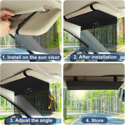 NAZZO Sun Visor Extender for Cars, Adjustable PC Sunshade Lens, Car Sun Visor Extension Blocker, Glare, UV, Stray Light, Snow Blindness Protector, Safe Driving, Universal for Car SUV, Black - Image 4