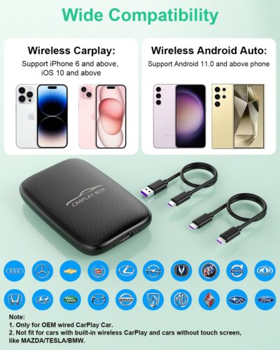 5-in-1 Wireless Android Auto & Carplay Adapter, Wireless CarPlay Adapter Support Netflix/YouTube/TF, USB-A/USB-C Cables, Convert Wired to Wireles Apple Dongle, Magic Video Box Car Play for iPhone - Image 7