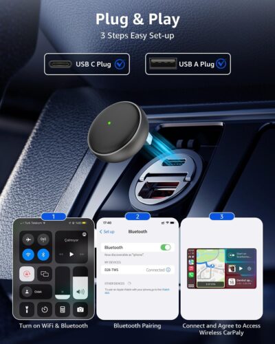 Wireless CarPlay Adapter, 2026 Upgraded Enhanced 50% Smaller, Convert Wired to CarPlay Wireless, Plug & Play Adapter, Fast Auto-Connect, No Latency, Compact Design for Apple iPhone iOS 10+ - Image 4