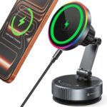 for MagSafe Car Mount Charger, 15W Fast Wireless Charging, Vacuum Suction Magnetic Car Phone Holder for iPhone & Android, 360° Adjustable Cell Phone Holders for Your Car Dashboard/Windshield