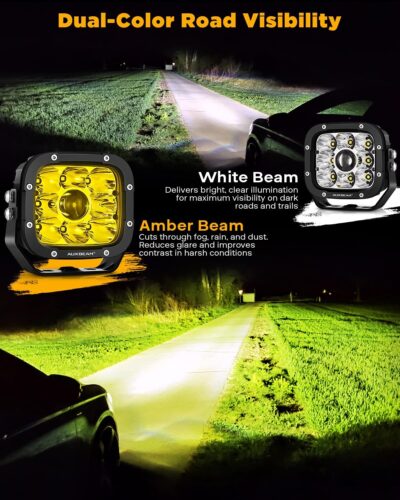 Auxbeam XP-Ultra Series 5" 110W LED Pod Lights, Hyper Spot Beam, Amber White Cube Offroad Lights, Dual Color Lens Covers, Off-Road Amber Fog Spotlight, Pair - Image 5
