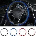 Carbon Fiber Steering Wheel Cover 3PCS Set – Anti-Slip, Scratch-Resistant, Universal Fit for 14–16 Inch Wheels – Interior Car Accessories for Cars, SUVs, Trucks (Blue)