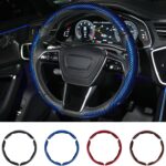 Carbon Fiber Steering Wheel Cover 3PCS Set – Anti-Slip, Scratch-Resistant, Universal Fit for 14–16 Inch Wheels – Interior Car Accessories for Cars, SUVs, Trucks (Blue)