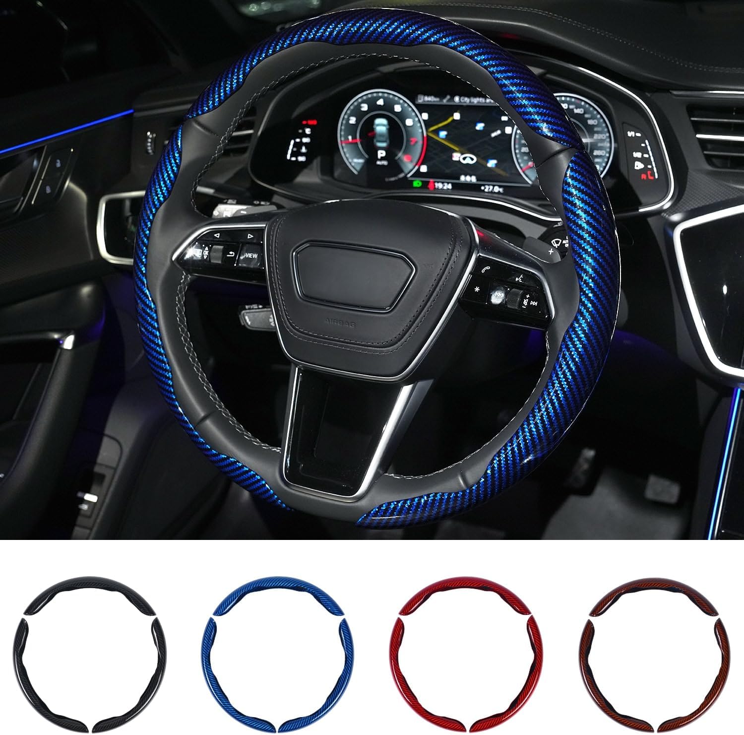 71nT1g7EnqL._AC_SL1500_.jpg Carbon Fiber Steering Wheel Cover 3PCS Set – Anti-Slip, Scratch-Resistant, Universal Fit for 14–16 Inch Wheels – Interior Car Accessories for Cars, SUVs, Trucks (Blue) - Image 1
