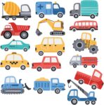 Cartoon Car Wall Stickers for Kids Room 48PCS Racecar Truck Vinyl Decals Waterproof Removable Vehicle Stickers for Nursery Playroom Decor Easy to Apply Reposition (Transportation Theme)