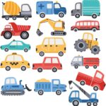 Cartoon Car Wall Stickers for Kids Room 48PCS Racecar Truck Vinyl Decals Waterproof Removable Vehicle Stickers for Nursery Playroom Decor Easy to Apply Reposition (Transportation Theme)