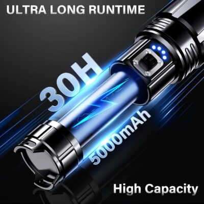 AKNEAR Rechargeable LED Flashlight 99000 High Lumens, Super Bright Flashlights with Zoomable & USB C Rechargeable & 5 Light Mode & IPX-7 Waterproof, Powerful Flash Light for Home, Hiking, Camping - Image 6