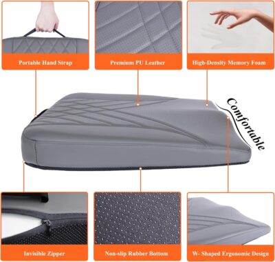 kingphenix Premium Car Seat Cushion, Memory Foam Driver Seat Cushion to Improve Driving View- Coccyx & Lower Back Pain Relief - Seat Cushion for Car, Truck, Office Chair (Leather Gray) - Image 5