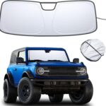 TOPINSTALL Foldable Windshield Sunshade Compatible with Ford Bronco 2/4-Door 2021-2026, Front Window Sun Protector with Storage Pouch Thicker Reflective Polyeste (Not for Sport Model)