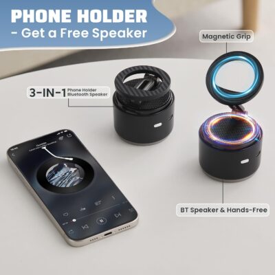 Car Phone Holder for Magsafe with Wireless Bluetooth Speaker, Cell Phone Stand HD Surround Sound Perfect for Home and Outdoors with Bluetooths Speakers for Desk Compatible with iPhone/Samsung Galaxy - Image 2