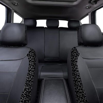 Flying Banner Carbon Fiber Leather Vehicle Seat Covers, Leopard Gray Black, Universal Fit - 8PCS - Image 6