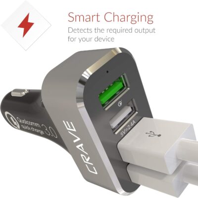 Crave CarHub 54W 4 Port USB Car Charger, Qualcomm Quick Charge 3.0 - Black - Image 3