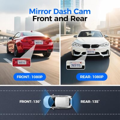 Mirror Dash Cam,Rear View Mirror Camera,10'' Smart Touch Screen,Dash Camera for Cars,G-Sensor,Loop Recording,Car Camera with Free 32GB Card - Image 2