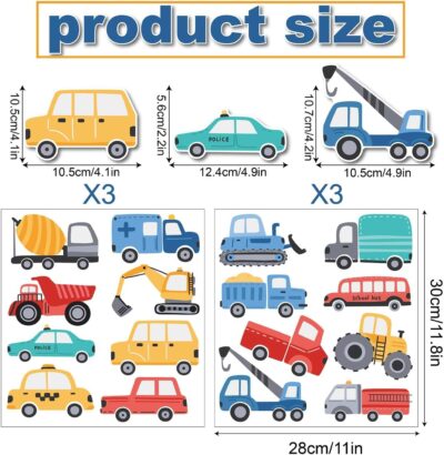 Cartoon Car Wall Stickers for Kids Room 48PCS Racecar Truck Vinyl Decals Waterproof Removable Vehicle Stickers for Nursery Playroom Decor Easy to Apply Reposition (Transportation Theme) - Image 7