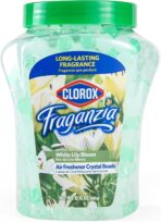 Clorox Fraganzia Crystal Beads Air Freshener, Long Lasting Room Deodorizer and Odor Eliminator Gel Beads to Freshen Home, Car, or Office, White Lily Bloom Scent, 12 Fl Oz