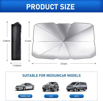 1 PC Windshield Sun Shade for Car, Foldable Reflective Sunshade for Car Front Window Protect Vehicle from UV Sun and Heat, Keeps Vehicle Cool Fit Most Vehicles (55 x 31 inches) - Image 2
