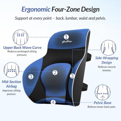 ZIKEE Adjustable Airbag Lumbar Support Pillow Provides Comfortable Support Back Pain Relief and Improves Posture, Ergonomic Memory Foam Back Support Pillow for Office Chair, Car, Home - Image 3