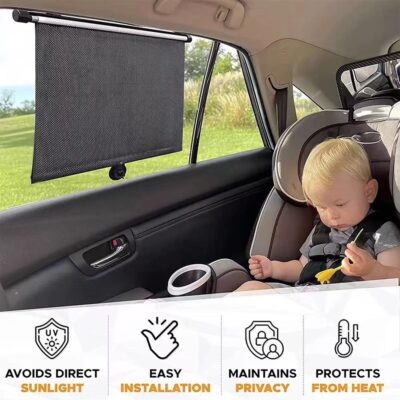 2PCS Car Window Shades for Baby, 17.71"×19.68" Retractable Car Shades for Side Window with Suction Cups,UV Rays Glare Protection Roller Sunshade Visor for Baby, Kids, Pets, Passengers - Image 4