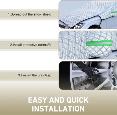 Car Cover Waterproof All Weather, Outdoor Hood Protection, Foldable Protective Shield with Windproof Fixed Strap, Universal Car Snow Cover (Silver) - Image 3