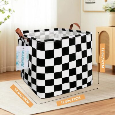 LANGYASHAN Square Storage Baskets Waterproof Canvas Children Laundry Nursery Hamper for Shelves Gift Baskets Toy Organizer Room Decor (Square Racing flag) - Image 2