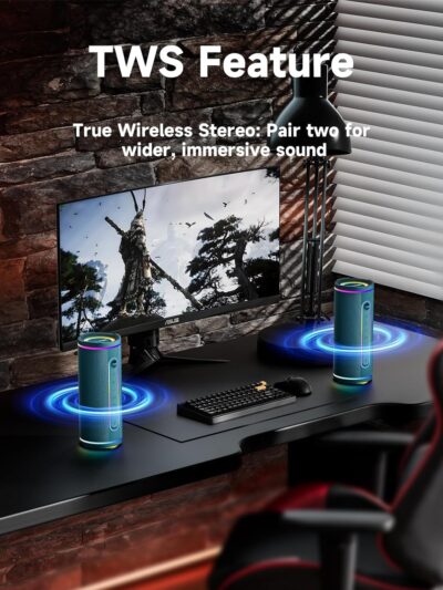 MLOVE E80 Speakers Bluetooth Wireless, Portable Bluetooth Speaker with Aux Input, Micro SD Card Slot, Bass Boost, Dual Pairing, Lights, IPX7 Waterproof, BT5.4 for Outdoor, Travel, Car, TV, 30W, Blue - Image 5