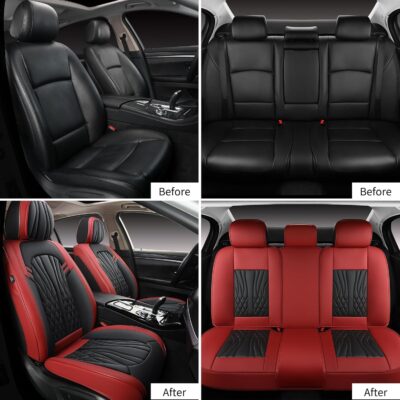 MINGBRON Leather Car Seat Covers,Car Seat Protector Waterproof,Seat Covers Full Set, Car Seat Protectors 5 Seats,Automotive Seat Covers Fit Most Cars Wine Red - Image 4