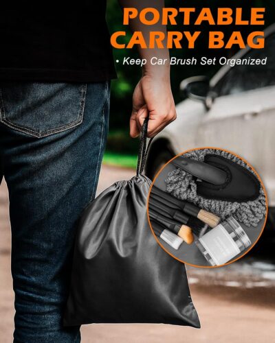 8PCS Car Detailing Brush Set, Interior Car Cleaning Kit with Dash Duster, 4 Detailing Brushes (Soft to Hard), Microfiber Towel, Cleaning Gel, for Vents, Dashboard & Leather Seats - Image 7