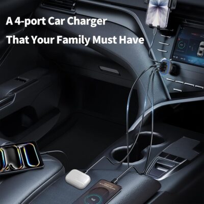 USB C Car Charger, Meagoes 4 Ports 90W Super Fast Charging, Dual 45W USBC & QC3.0 USB 12V Cigarette Lighter Adapter for iPhone 17 Air 16 15 iPad Tablet Google, Samsung S26 Android Type C Cell Phone - Image 2