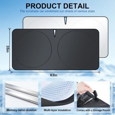 JUSTTOP Car Sun Shade Windshield - Foldable Sun Car Window Shield 300T Coated Silver Cloth Reflective Polyester Material Blocks 99% UV Rays, Fits Most Windshields(Large63 x 35 in) - Image 4